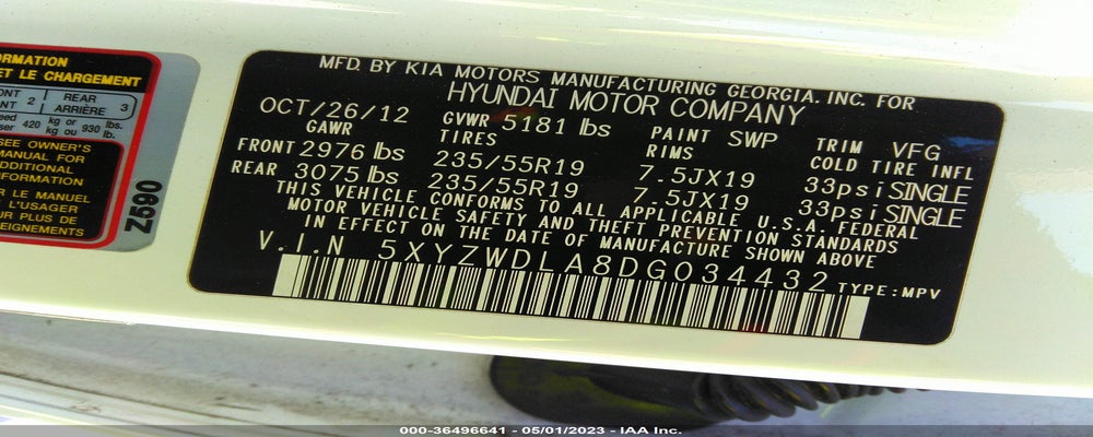 5XYZWDLA8DG034432 2013 HYUNDAI SANTA FE photo no. 9