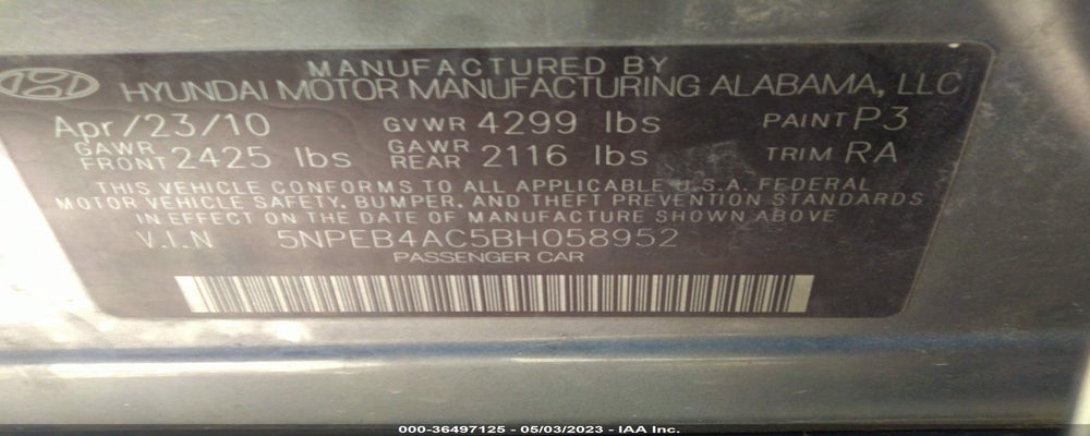 5NPEB4AC5BH058952 2011 HYUNDAI SONATA photo no. 9