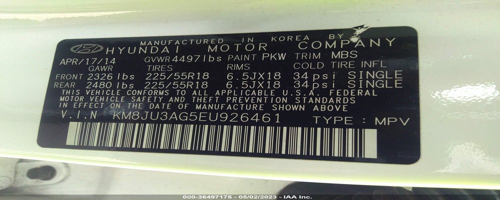 KM8JU3AG5EU926461 2014 HYUNDAI TUCSON photo no. 9