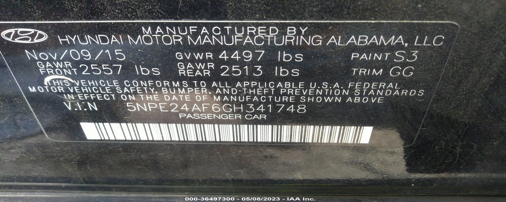 5NPE24AF6GH341748 2016 HYUNDAI SONATA photo no. 9