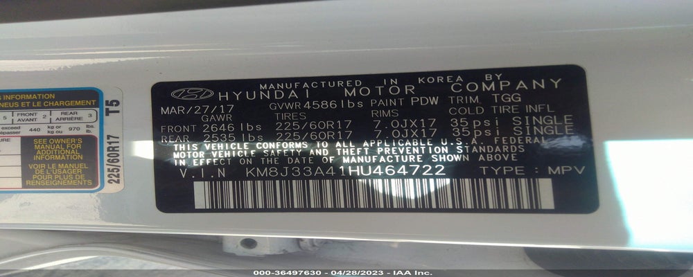 KM8J33A41HU464722 2017 HYUNDAI TUCSON photo no. 9