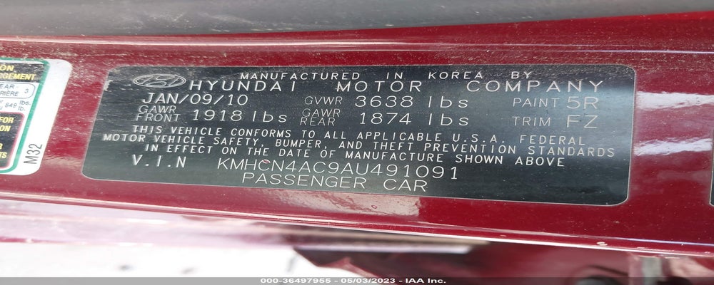KMHCN4AC9AU491091 2010 HYUNDAI ACCENT photo no. 9