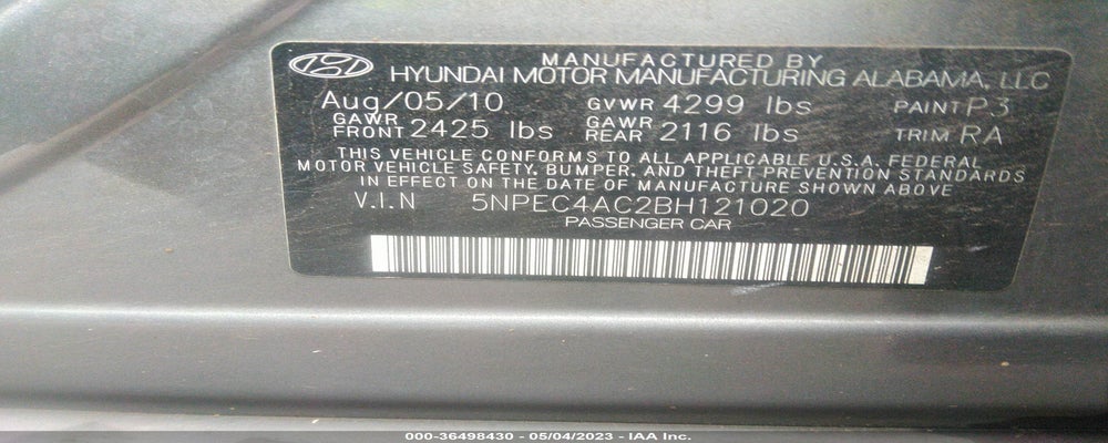 5NPEC4AC2BH121020 2011 HYUNDAI SONATA photo no. 9