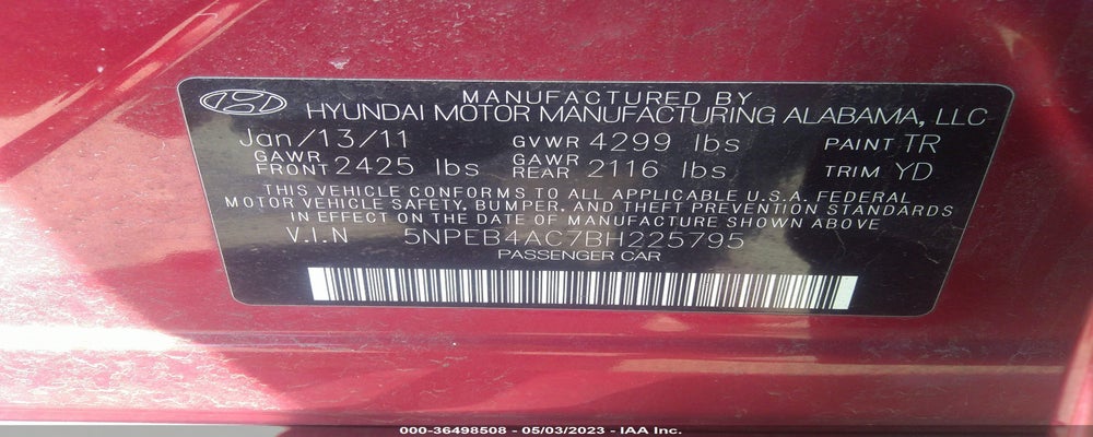 5NPEB4AC7BH225795 2011 HYUNDAI SONATA photo no. 9
