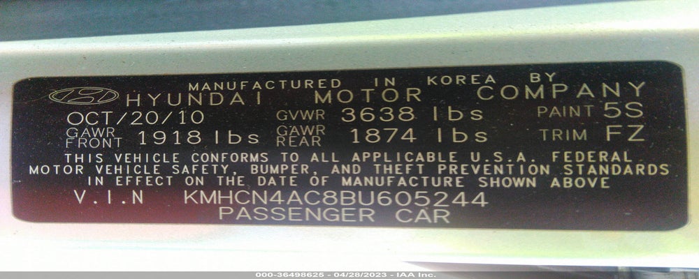 KMHCN4AC8BU605244 2011 HYUNDAI ACCENT photo no. 9