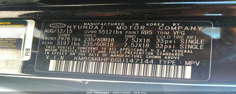 KM8SM4HF6GU147144 2016 HYUNDAI SANTA FE photo no. 9