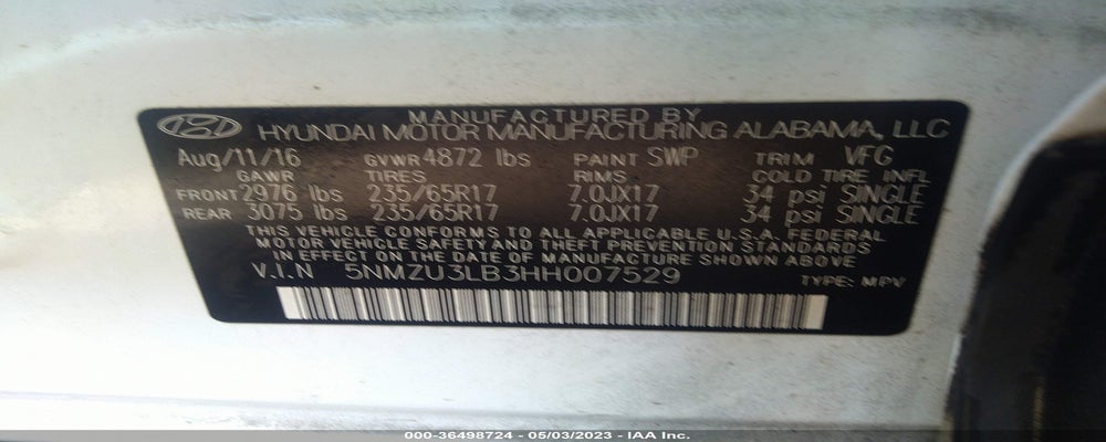 5NMZU3LB3HH007529 2017 HYUNDAI SANTA FE SPORT photo no. 9