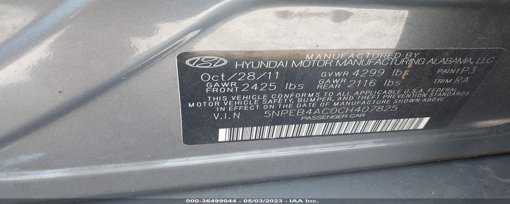 5NPEB4AC0CH407825 2012 HYUNDAI SONATA photo no. 9