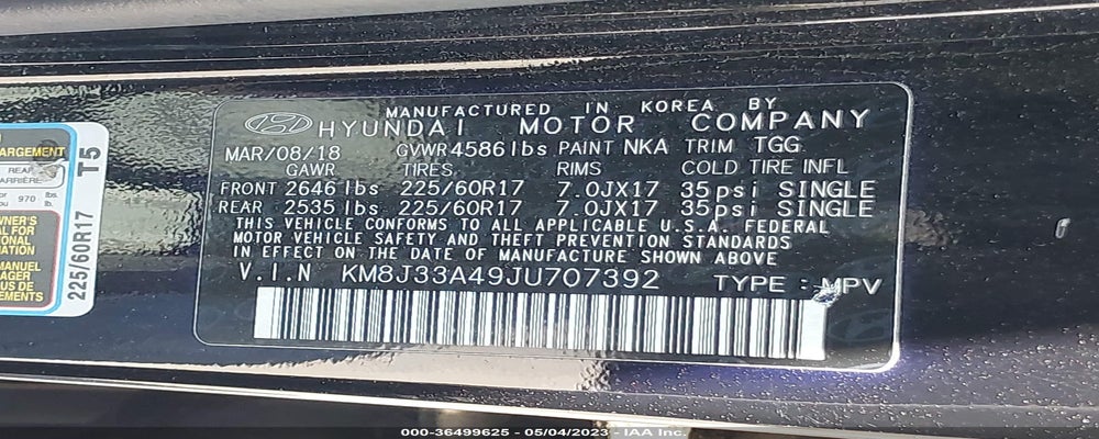 KM8J33A49JU707392 2018 HYUNDAI TUCSON photo no. 9