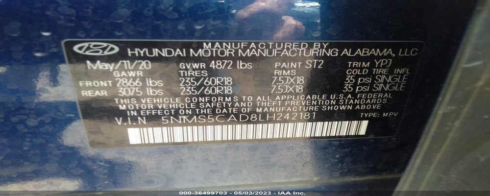 5NMS5CAD8LH242181 2020 HYUNDAI SANTA FE photo no. 9