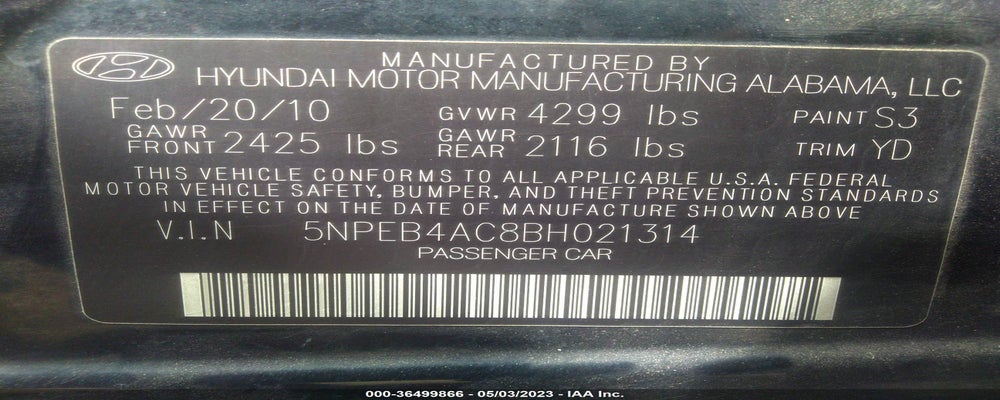 5NPEB4AC8BH021314 2011 HYUNDAI SONATA photo no. 9