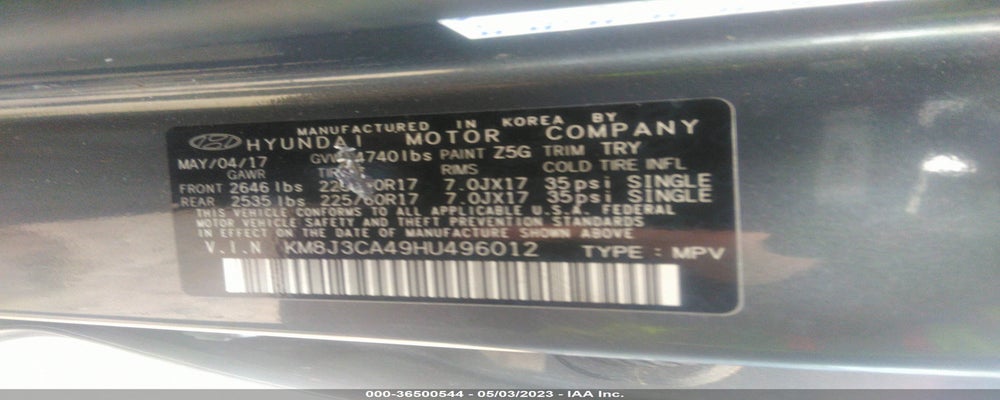 KM8J3CA49HU496012 2017 HYUNDAI TUCSON photo no. 9