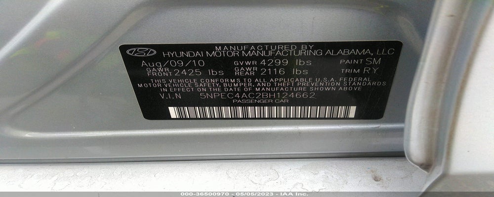 5NPEC4AC2BH124662 2011 HYUNDAI SONATA photo no. 9