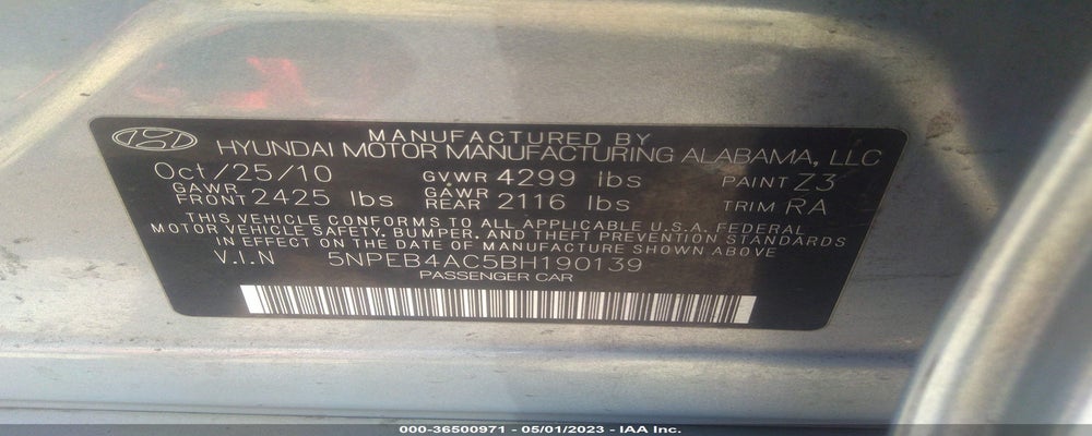 5NPEB4AC5BH190139 2011 HYUNDAI SONATA photo no. 9