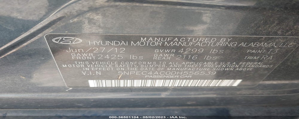 5NPEC4AC0DH556539 2013 HYUNDAI SONATA photo no. 9