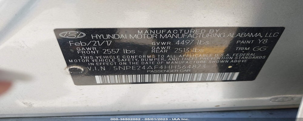 5NPE24AF4HH564873 2017 HYUNDAI SONATA photo no. 9