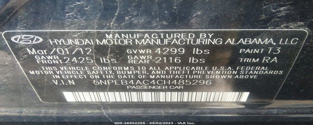 5NPEB4AC4CH485296 2012 HYUNDAI SONATA photo no. 9