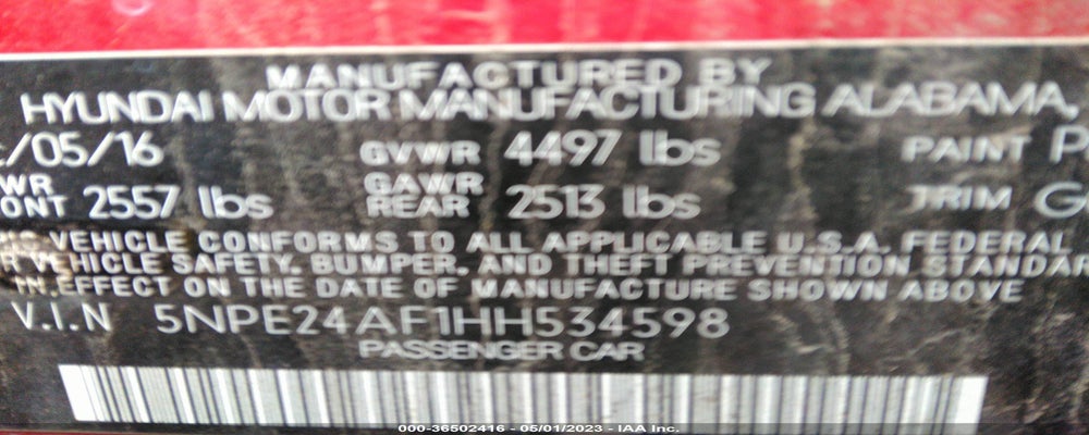 5NPE24AF1HH534598 2017 HYUNDAI SONATA photo no. 9
