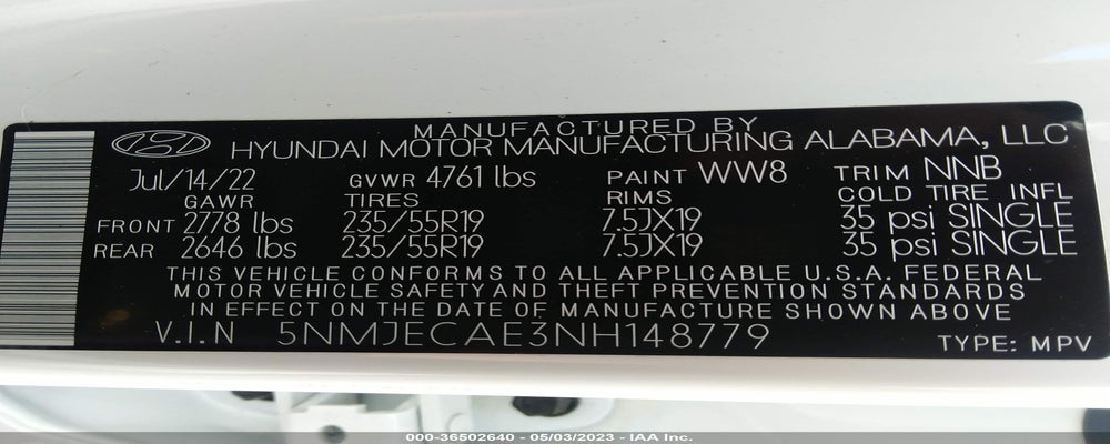 5NMJECAE3NH148779 2022 HYUNDAI TUCSON photo no. 9