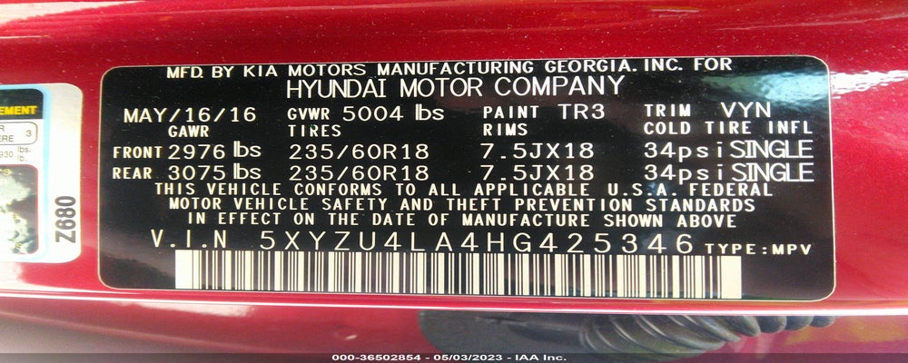 5XYZU4LA4HG425346 2017 HYUNDAI SANTA FE SPORT photo no. 9