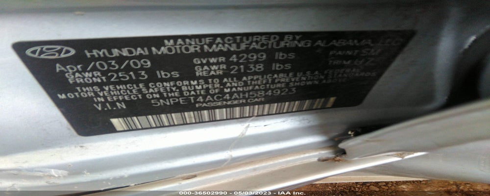 5NPET4AC4AH584923 2010 HYUNDAI SONATA photo no. 9