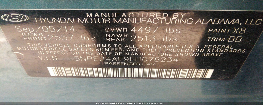 5NPE24AF9FH078234 2015 HYUNDAI SONATA photo no. 9