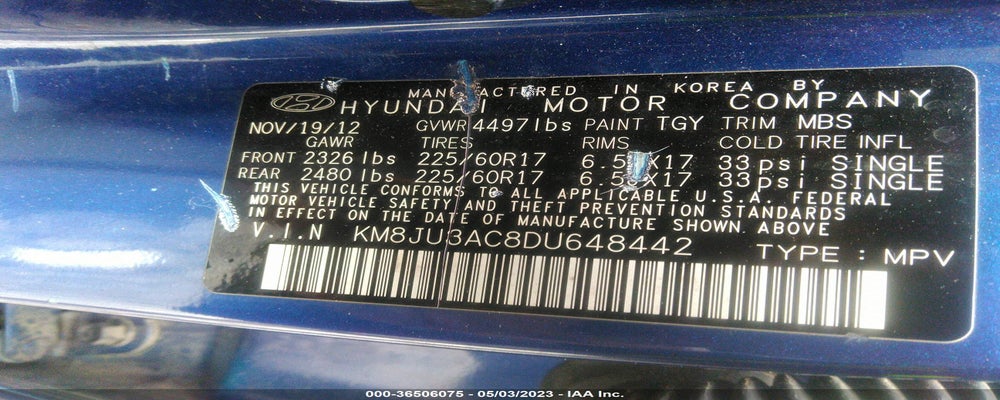 KM8JU3AC8DU648442 2013 HYUNDAI TUCSON photo no. 9