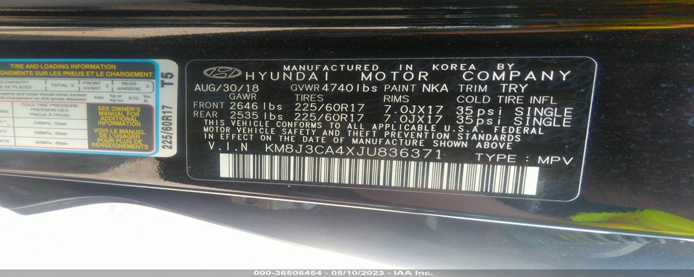 KM8J3CA4XJU836371 2018 HYUNDAI TUCSON photo no. 9