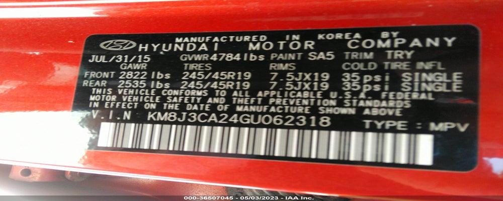 KM8J3CA24GU062318 2016 HYUNDAI TUCSON photo no. 9