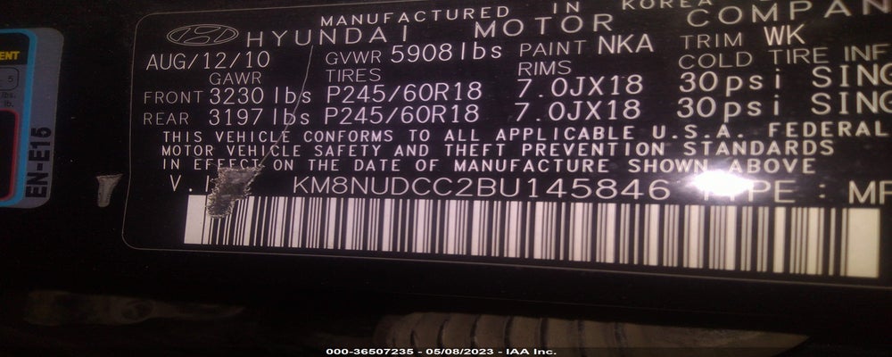 KM8NUDCC2BU145846 2011 HYUNDAI VERACRUZ photo no. 9