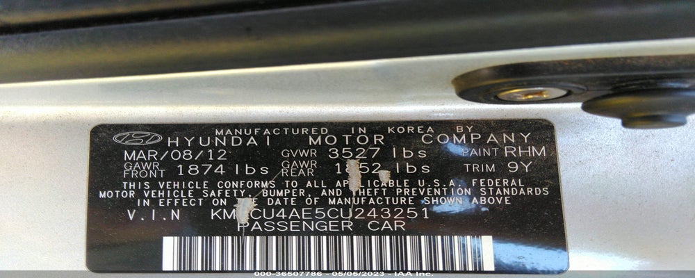 KMHCU4AE5CU243251 2012 HYUNDAI ACCENT photo no. 9