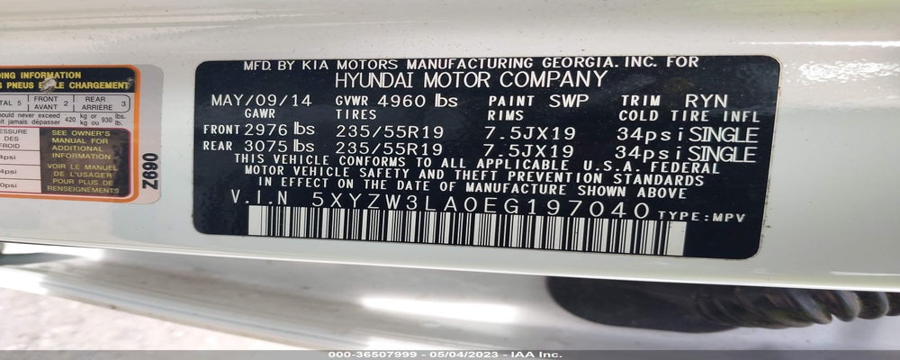 5XYZW3LA0EG197040 2014 HYUNDAI SANTA FE SPORT photo no. 9