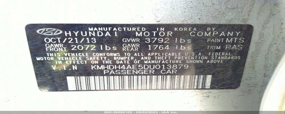 KMHDH4AE5DU013879 2013 HYUNDAI ELANTRA photo no. 9
