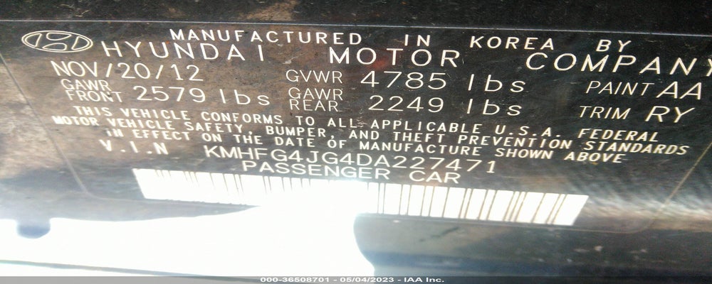KMHFG4JG4DA227471 2013 HYUNDAI AZERA photo no. 9