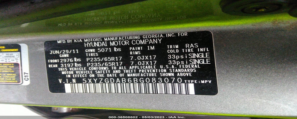 5XYZGDAB6BG083070 2011 HYUNDAI SANTA FE photo no. 9