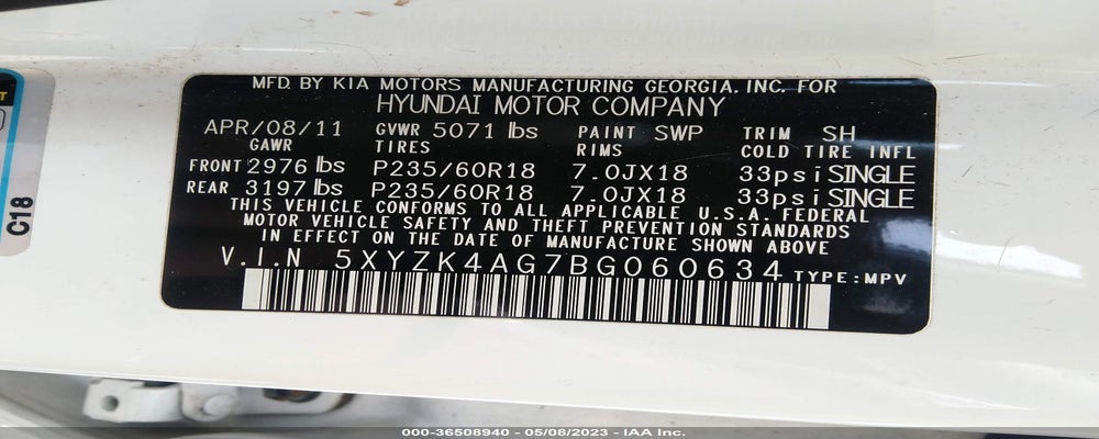 5XYZK4AG7BG060634 2011 HYUNDAI SANTA FE photo no. 9