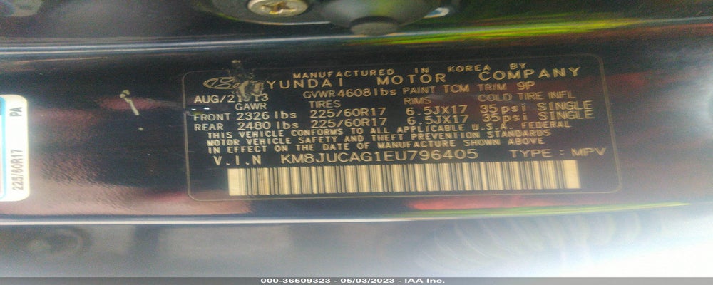 KM8JUCAG1EU796405 2014 HYUNDAI TUCSON photo no. 9