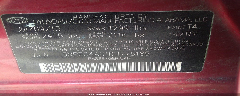 5NPEC4AC1DH775185 2013 HYUNDAI SONATA photo no. 9