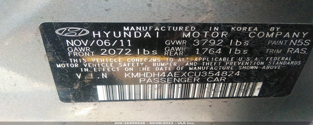 KMHDH4AEXCU354824 2012 HYUNDAI ELANTRA photo no. 9
