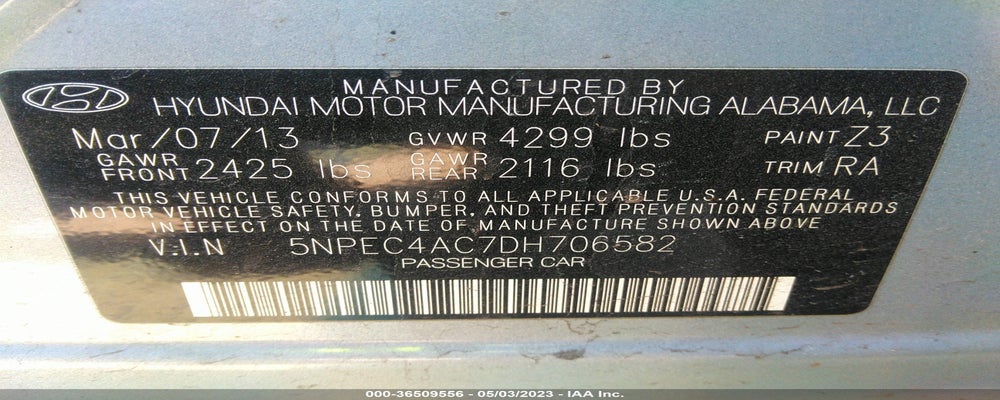 5NPEC4AC7DH706582 2013 HYUNDAI SONATA photo no. 9
