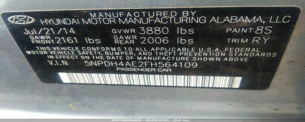 5NPDH4AE2FH564109 2015 HYUNDAI ELANTRA photo no. 9