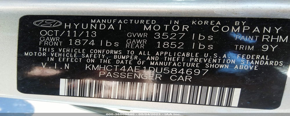 KMHCT4AE1DU584697 2013 HYUNDAI ACCENT photo no. 9