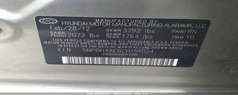 5NPDH4AE6CH151024 2012 HYUNDAI ELANTRA photo no. 9