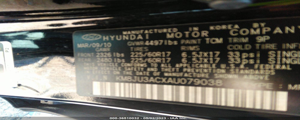 KM8JU3ACXAU079038 2010 HYUNDAI TUCSON photo no. 9