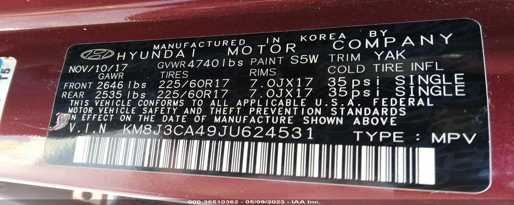 KM8J3CA49JU624531 2018 HYUNDAI TUCSON photo no. 9