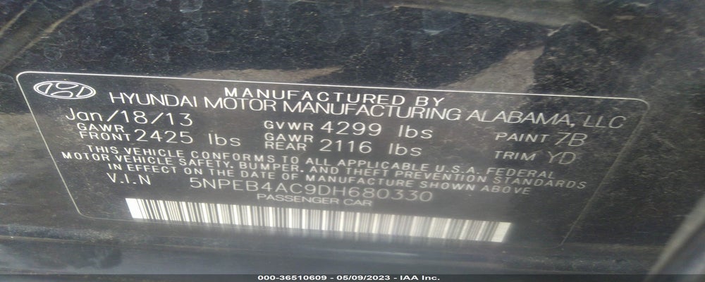 5NPEB4AC9DH680330 2013 HYUNDAI SONATA photo no. 9