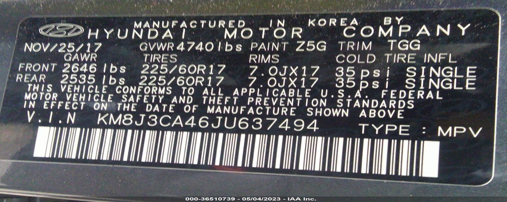 KM8J3CA46JU637494 2018 HYUNDAI TUCSON photo no. 9