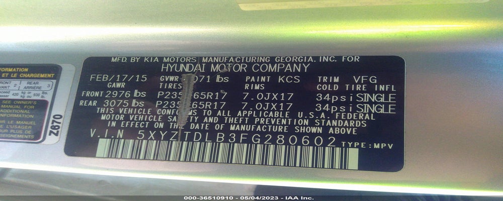 5XYZTDLB3FG280602 2015 HYUNDAI SANTA FE SPORT photo no. 9