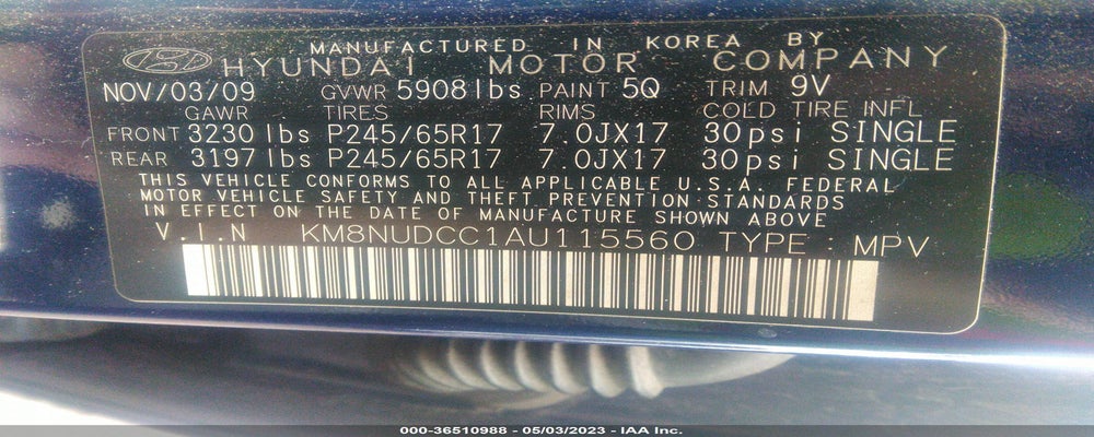 KM8NUDCC1AU11556  2010 HYUNDAI VERACRUZ photo no. 9
