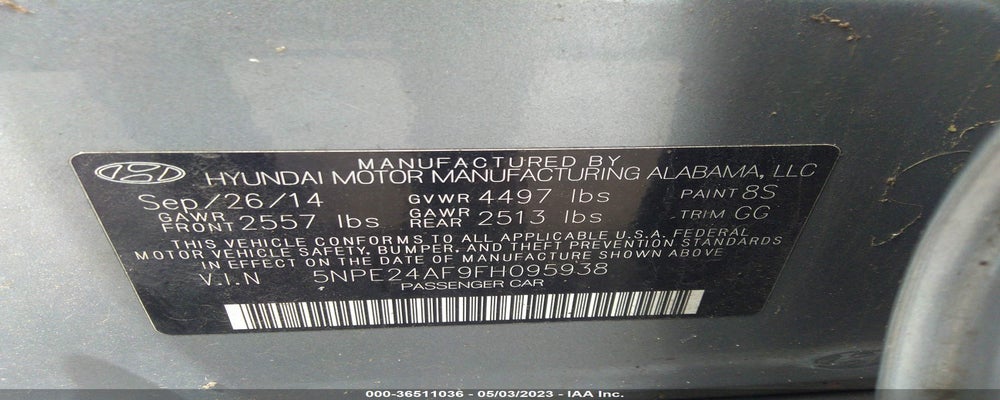 5NPE24AF9FH095938 2015 HYUNDAI SONATA photo no. 9